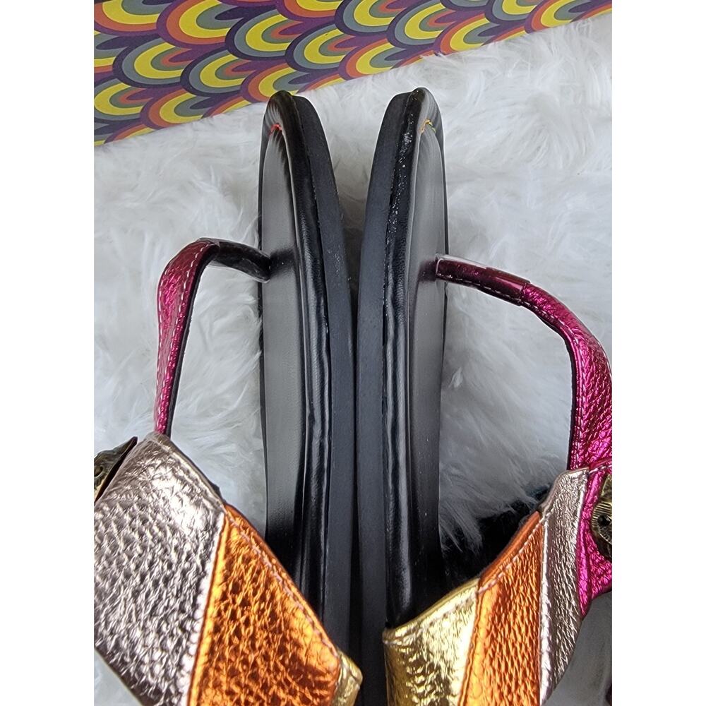 Women Sz 8 Thong Flat Sandals Designer Colorful Metallic Rainbow Slippers Slides - Picture 4 of 8